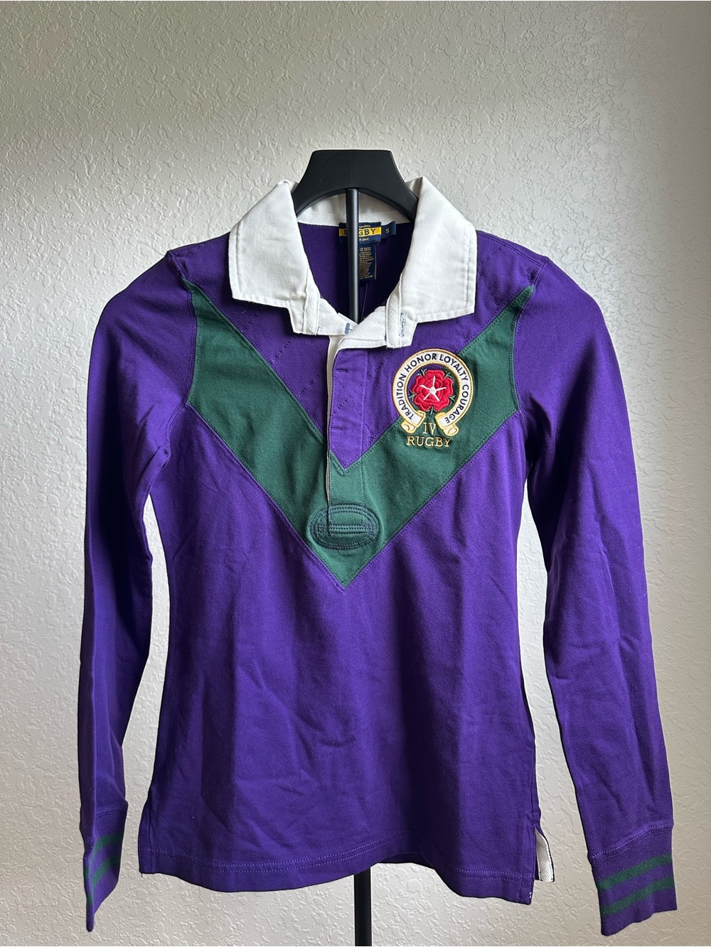 Ralph Lauren Rugby Crest Long Sleeve Women Shirt with reversible Collar Small